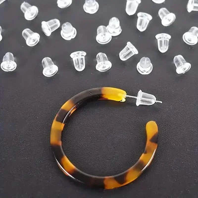 100-Pieces: Transparent Plastic Ear Clog Ear Stud Earring Pin Backs Ear Plug