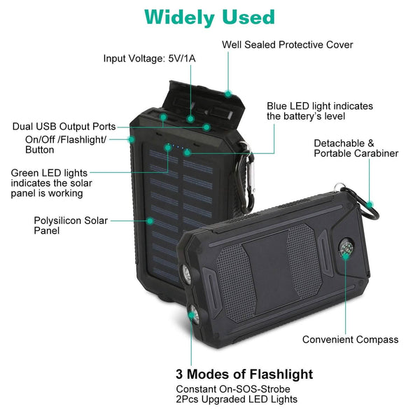10000mAh Solar Power Bank External Battery Pack