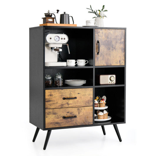 Industrial Buffet Sideboard Kitchen Cupboard with Cubbies Drawers-Rustic Brown