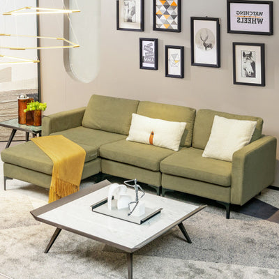 Modular 3-Seat L-shaped Sectional Sofa with Reversible Chaise and 2 USB Ports-Green