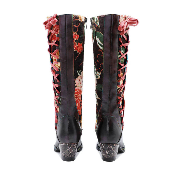 Leather Handmade Embossed Adjustable Boots