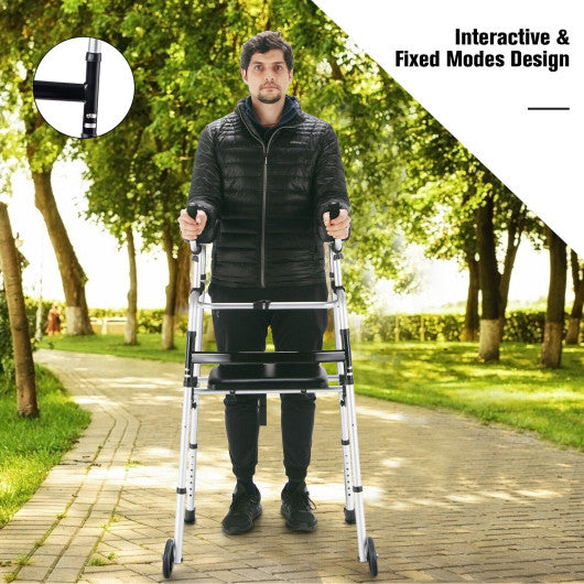 Height Adjustable Rollator Walker With Seat and Armrest Pad
