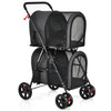 4-in-1 Double Pet Stroller with Detachable Carrier and Travel Carriage-Black - Black