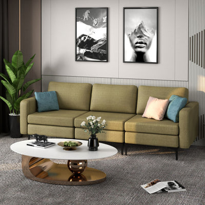 3-Seat Sectional Sofa Couch with Armrest Magazine Pocket and Metal Leg-Green