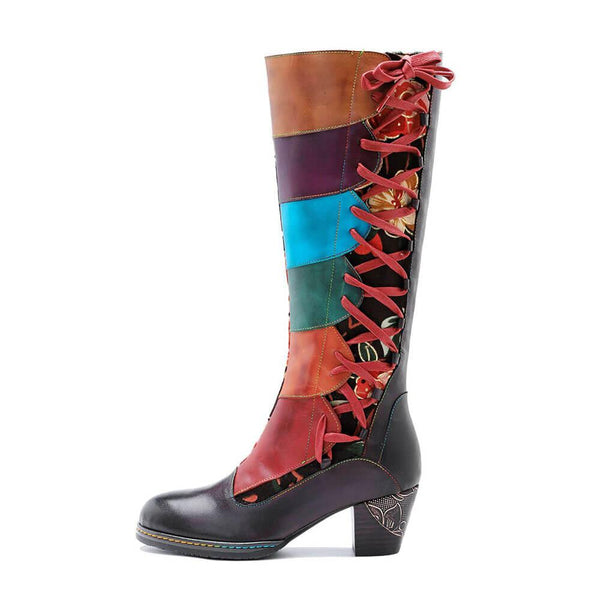 Leather Handmade Embossed Adjustable Boots
