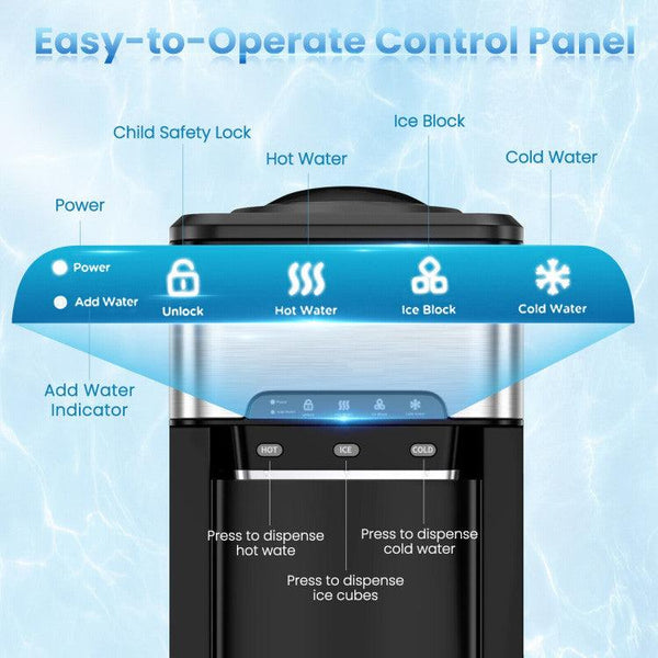 3-in-1 Water Cooler Dispenser with Ice Maker & Temp Settings