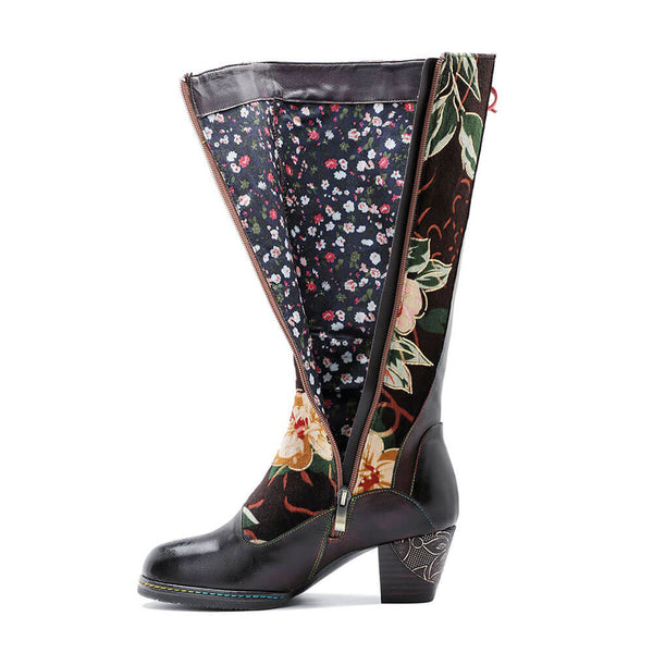 Leather Handmade Embossed Adjustable Boots