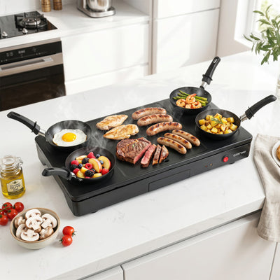 1000W Electric Grill Griddle with 4 Nonstick Woks and Wooden Spatulas for Pancakes