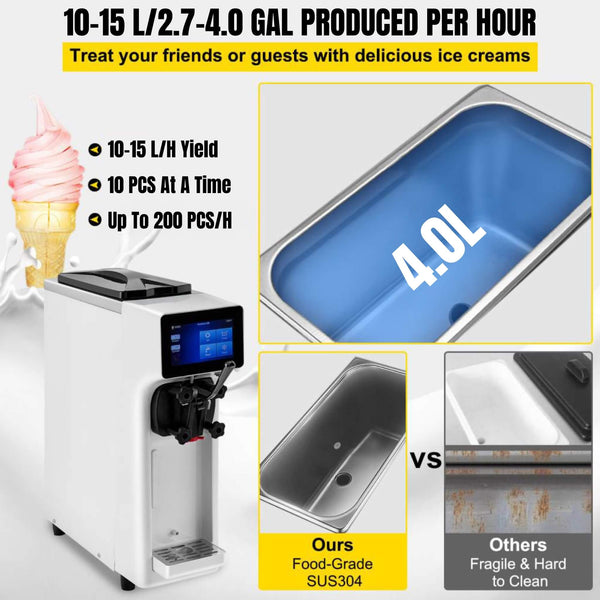 1000W Commercial Home Soft Serve Frozen Yogurt Ice Cream Maker Machine, 4.0L (SAK83425)