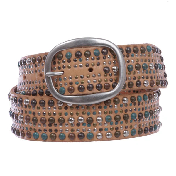 Tiny Multiple Turquoise Rivet Studded Leather Jeans Belt