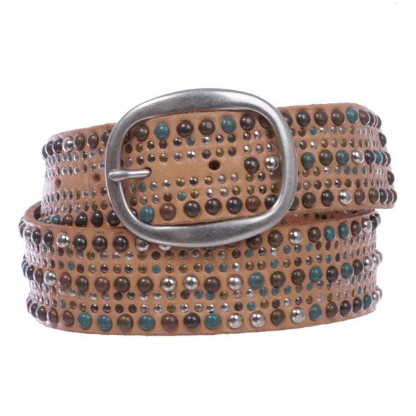 Tiny Multiple Turquoise Rivet Studded Leather Jeans Belt