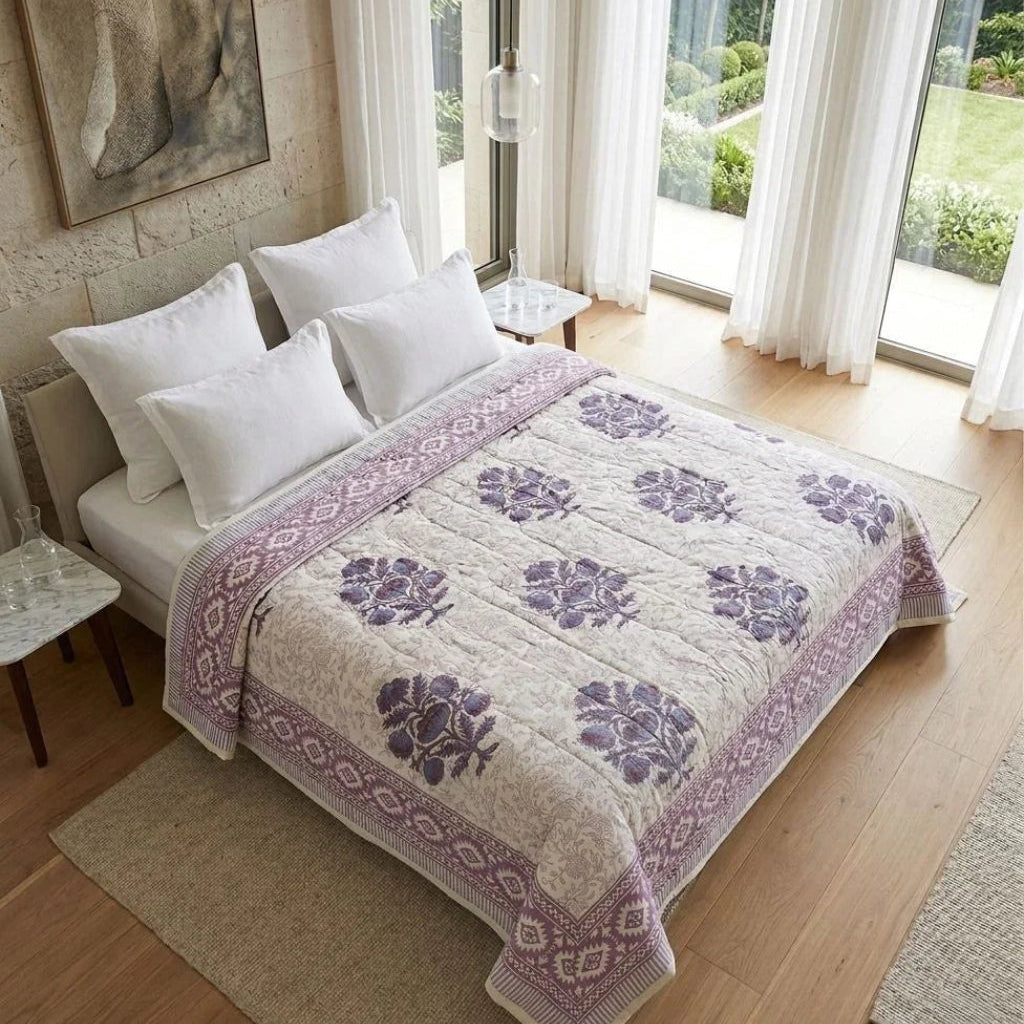100% Cotton Muslin Reversible Comforter - Hypoallergenic Jaipur Hand Block Print