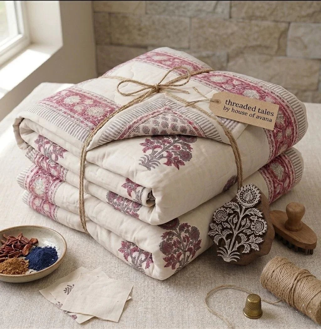 100% Cotton Muslin Reversible Comforter - Hypoallergenic Jaipur Hand Block Print