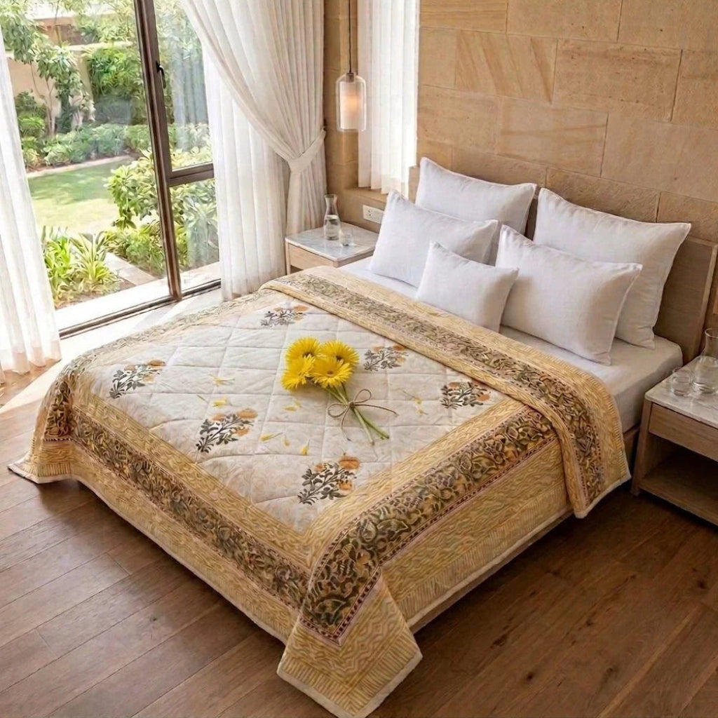 100% Cotton Muslin Reversible Comforter - Hypoallergenic Jaipur Hand Block Print