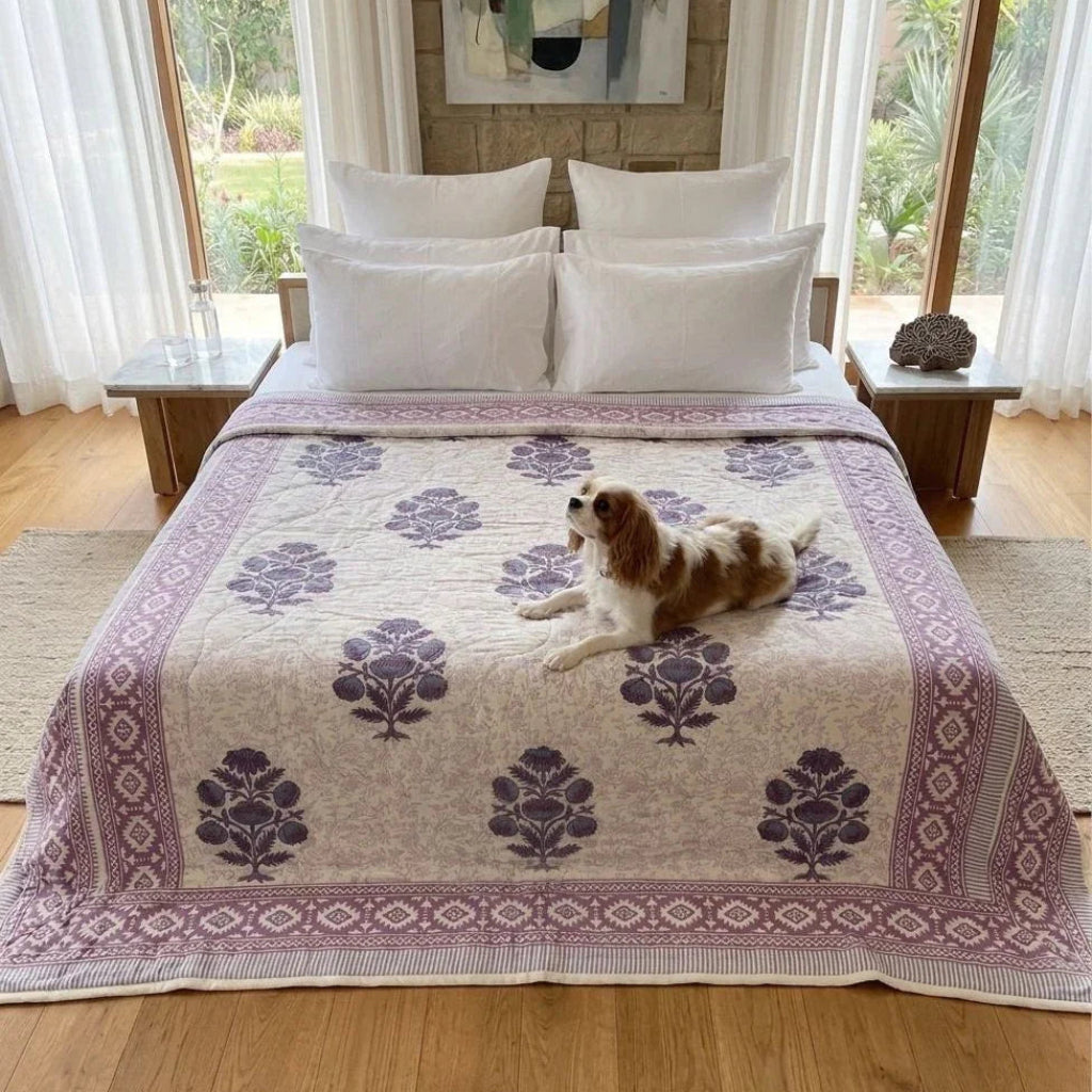 100% Cotton Muslin Reversible Comforter - Hypoallergenic Jaipur Hand Block Print
