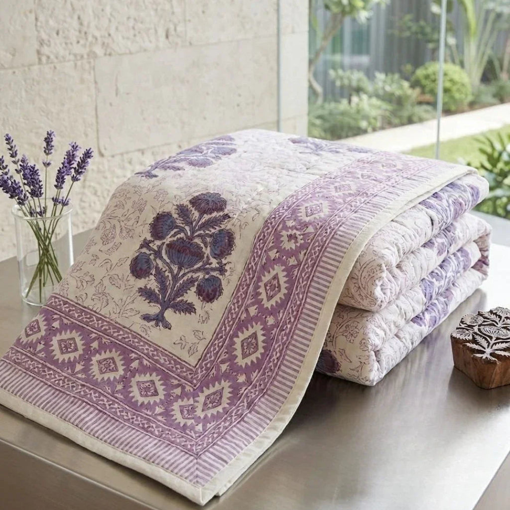 100% Cotton Muslin Reversible Comforter - Hypoallergenic Jaipur Hand Block Print