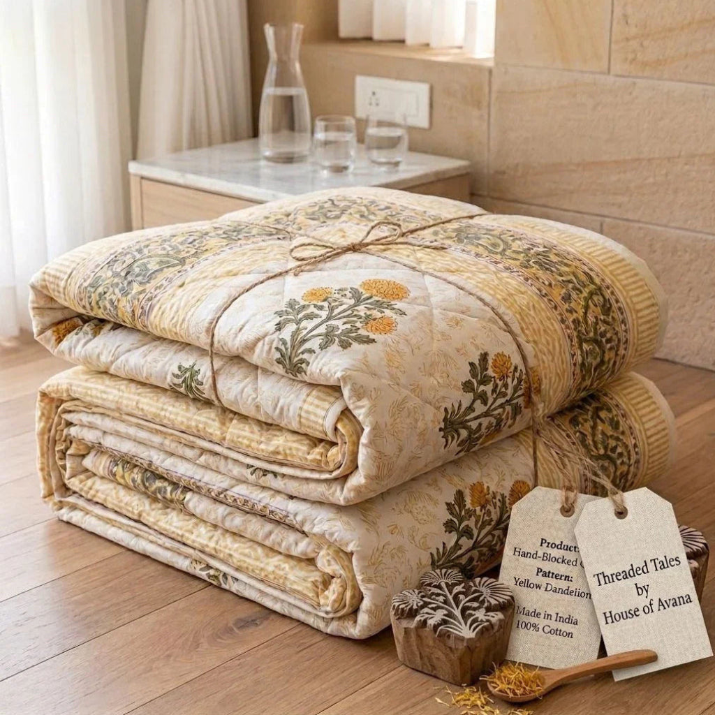 100% Cotton Muslin Reversible Comforter - Hypoallergenic Jaipur Hand Block Print