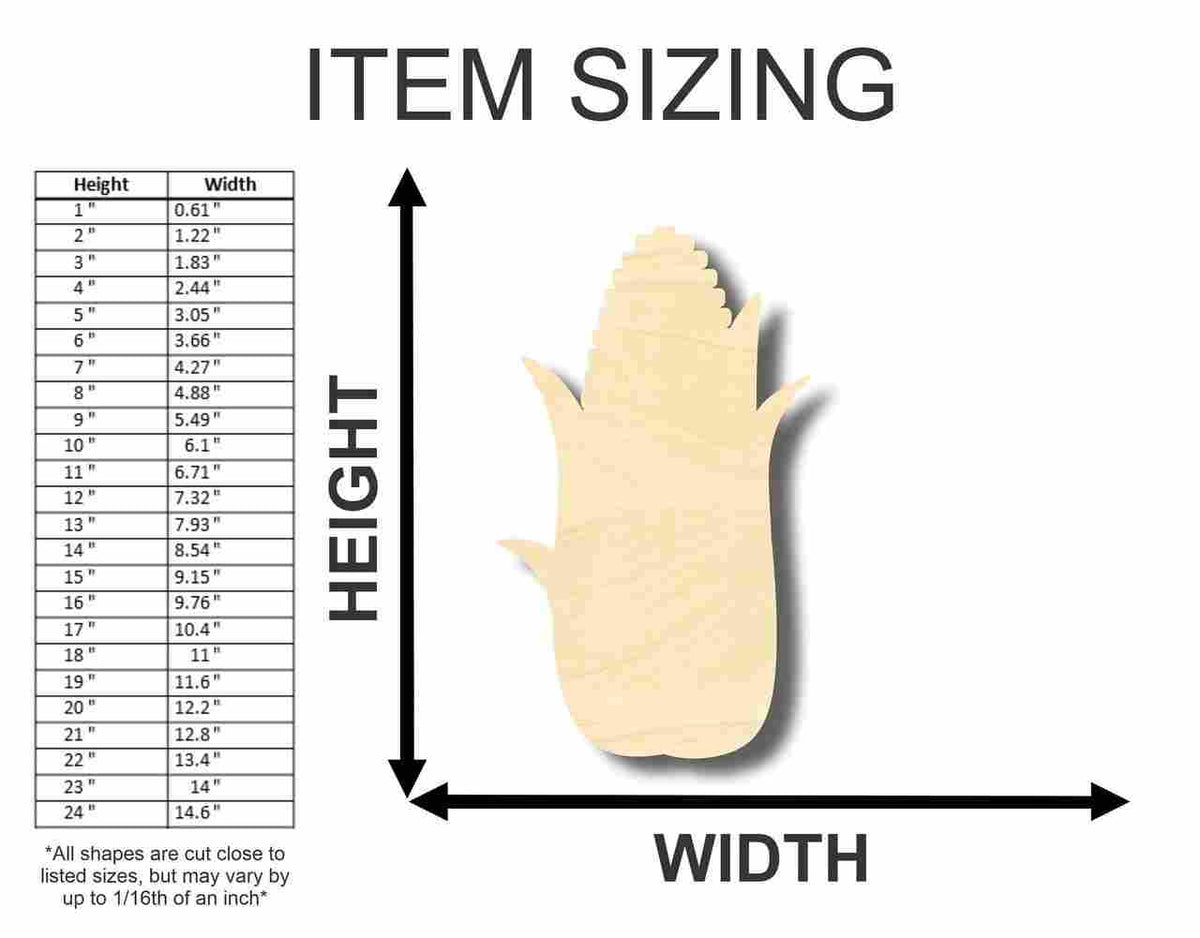 Unfinished Wood Corn Shape - Fall - Kitchen - Food - Craft - up to 46