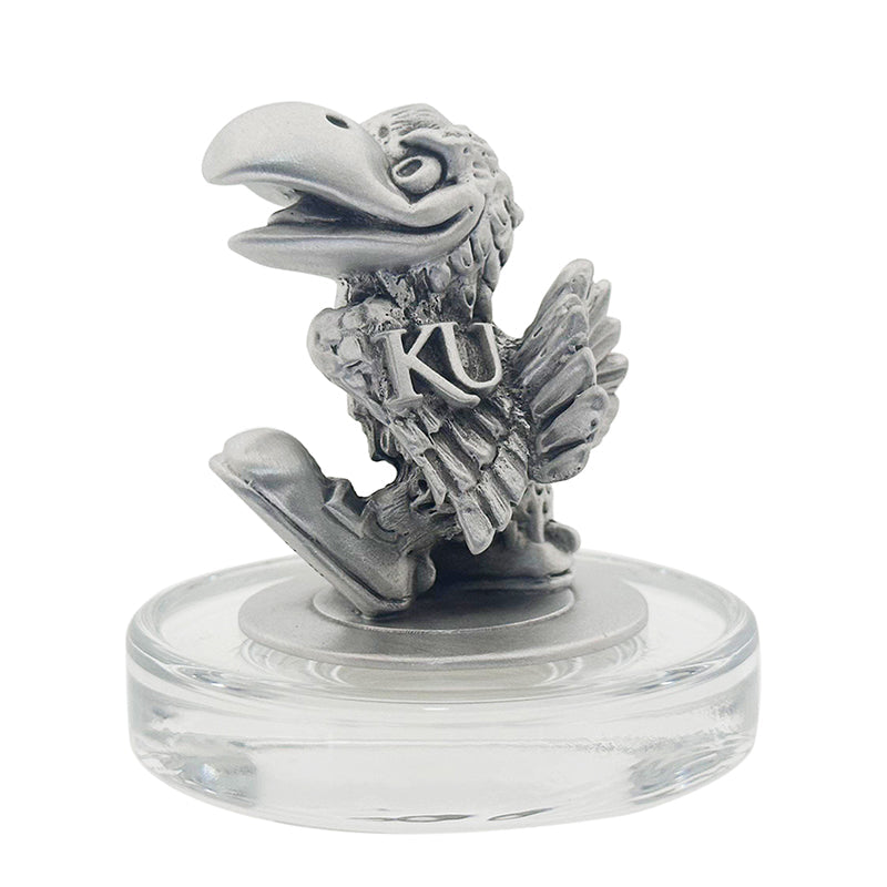 University of Kansas Heritage Decanter with 3D Top Jayhawks and 2 Glasses with Chest Box