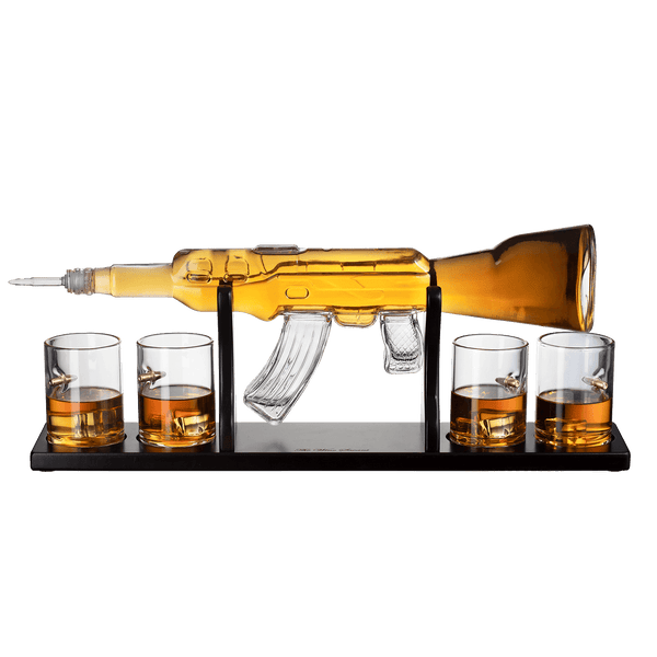 Gun Large Decanter Set Bullet Glasses - Limited Edition Elegant Rifle Gun Whiskey Decanter 22.5