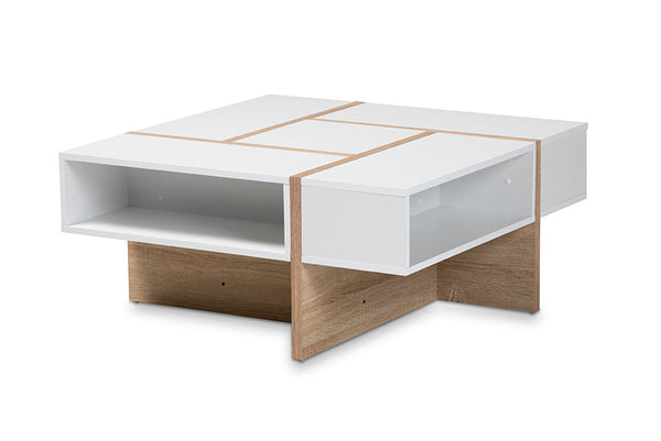 Baxton Studio Rasa Modern and Contemporary Two-Tone White and Oak Finished Wood Coffee Table