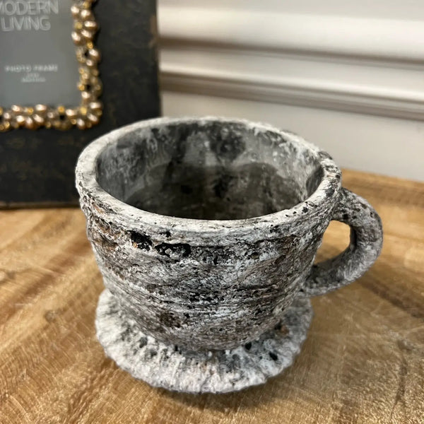Cement Rustic Tea Cup Planter