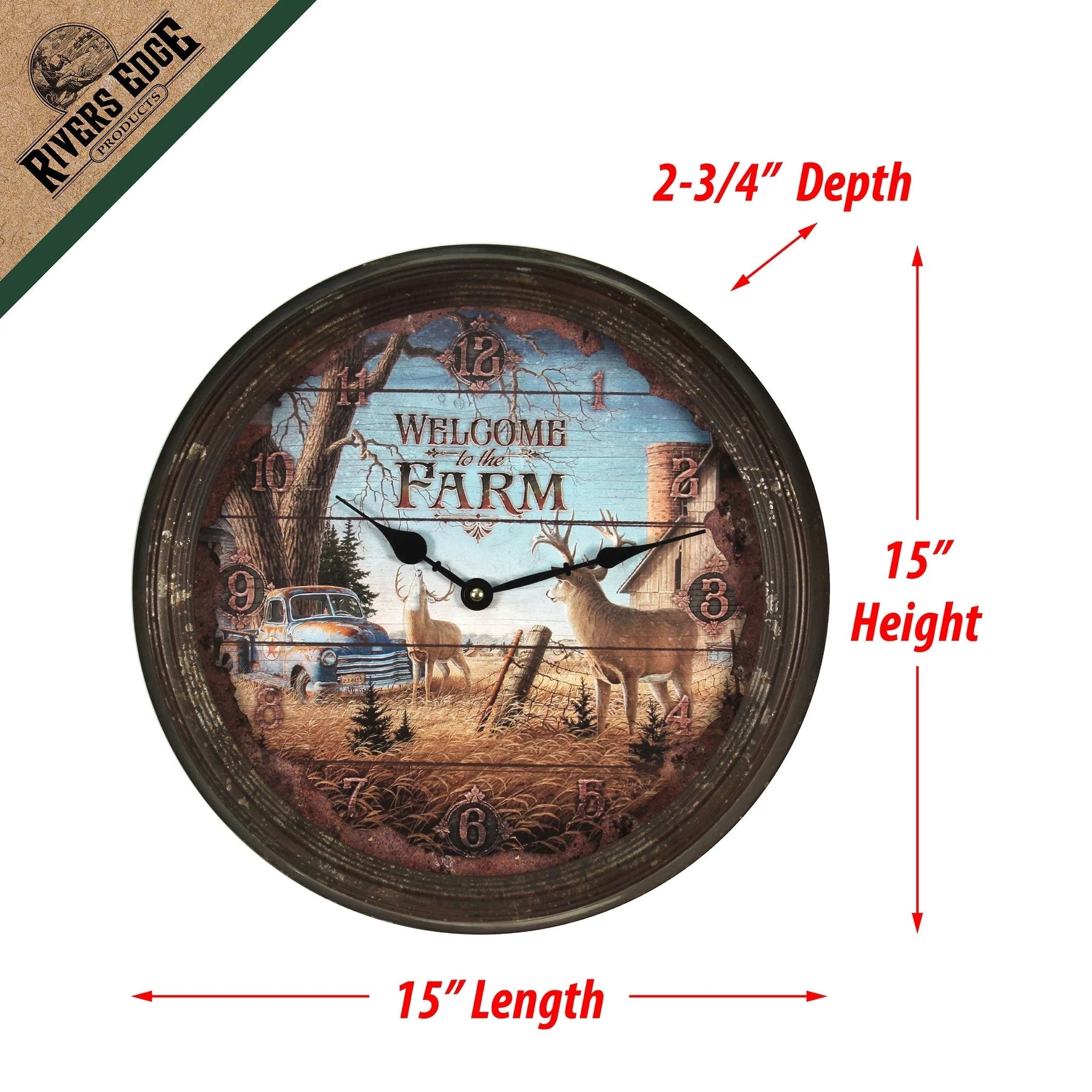 RIVERS EDGE DEER NOSTALGIC METAL CLOCK 15