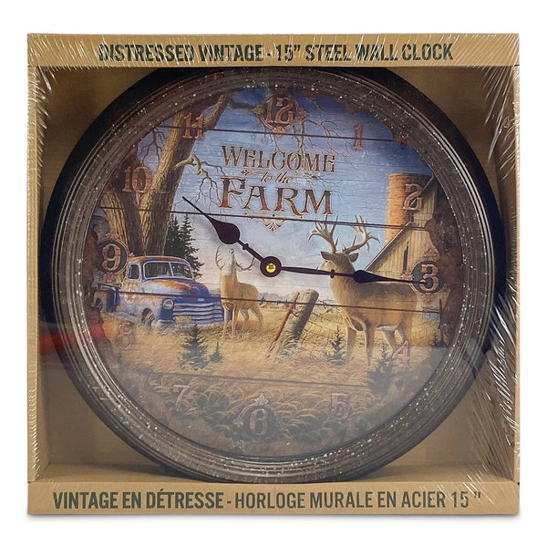 RIVERS EDGE DEER NOSTALGIC METAL CLOCK 15