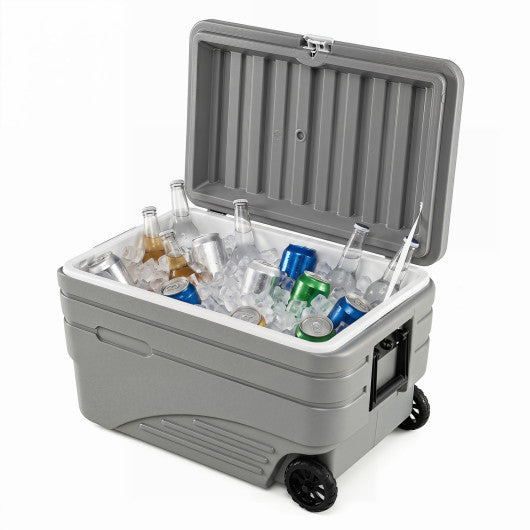 103 Quart Outdoor Portable Wheeled Ice Cooler with Foldable Pull and Carry Handles-Gray