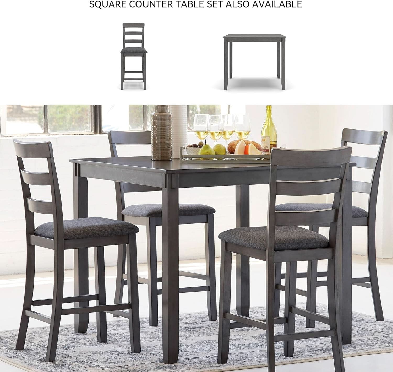 Charcoal Gray 6Piece Contemporary Dining Set Bench