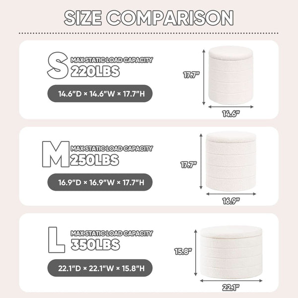 Round Storage Ottoman With Tray White VelvetFabric
