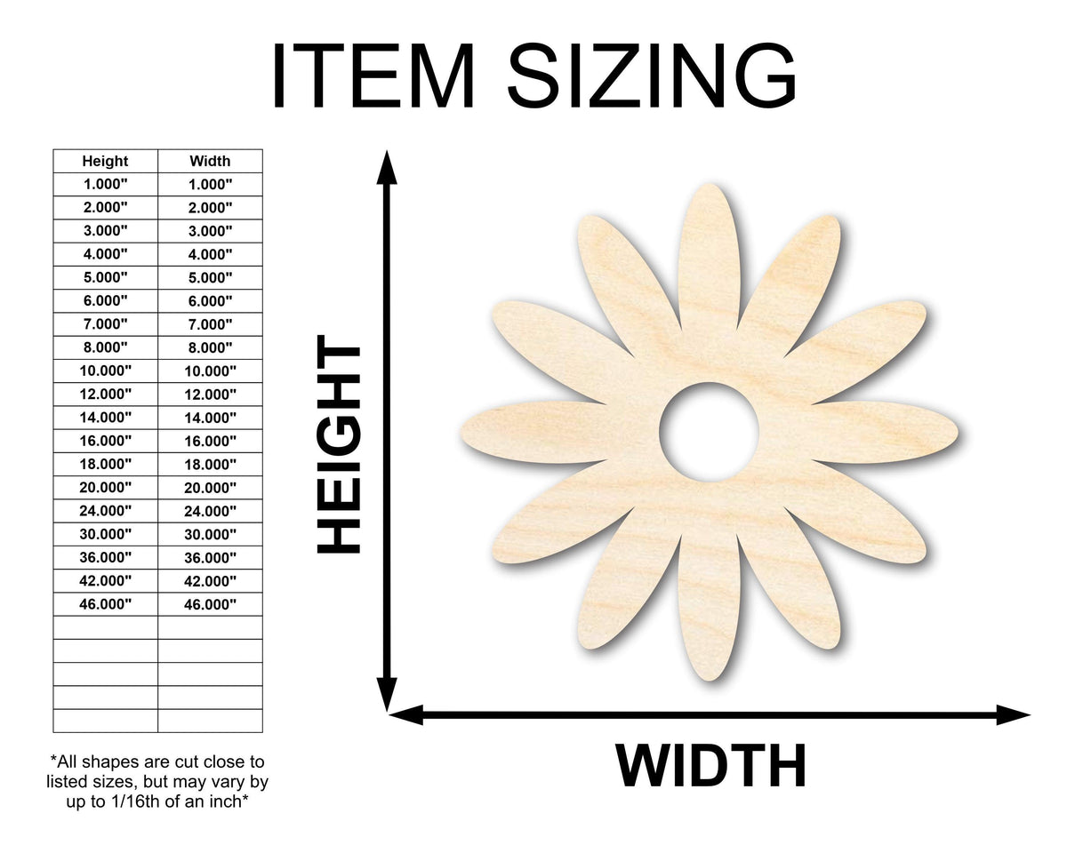 Unfinished Wood Daisy Shape | Flower | Craft Cutout | up to 46