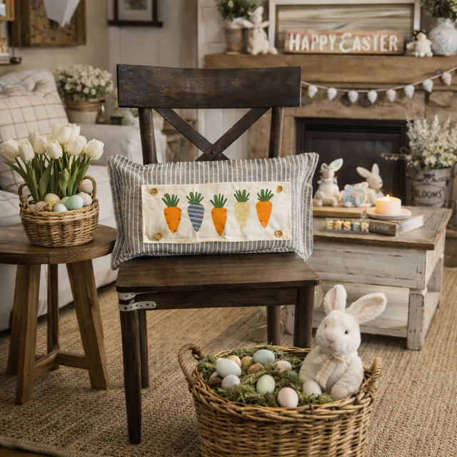 NEW! WINTER BUNDLE 26:  3 seasons + GINGHAM/BUFFALO CHECK pillow: SNOWMAN SCARVES / XOXO / CARROT PATCH