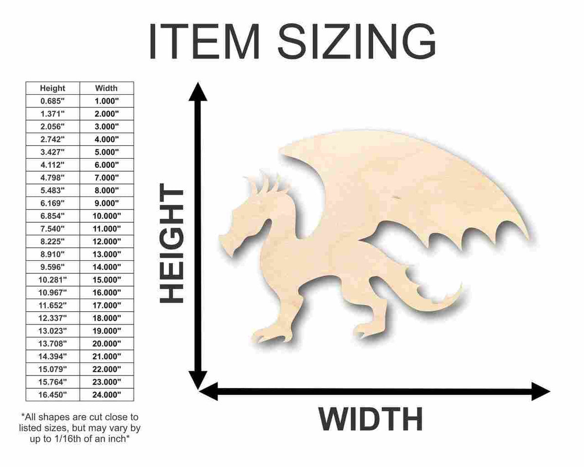 Unfinished Wood Dragon Shape - Mythical - Beast - Craft - up to 46