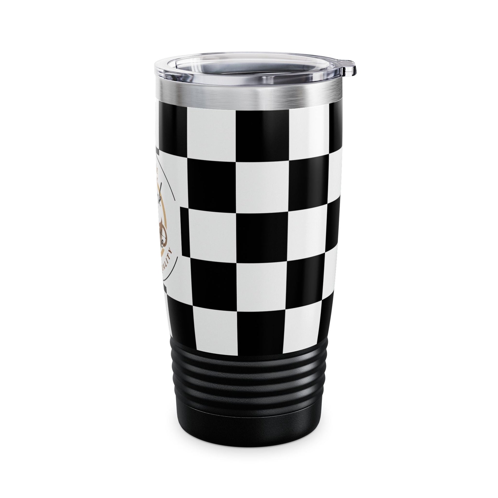 Chic Checker Print Tumbler, 20oz | Stylish Travel Mug | Coffee Lover Gift | Black & White Drinkware | Premium Quality Coffee Mug
