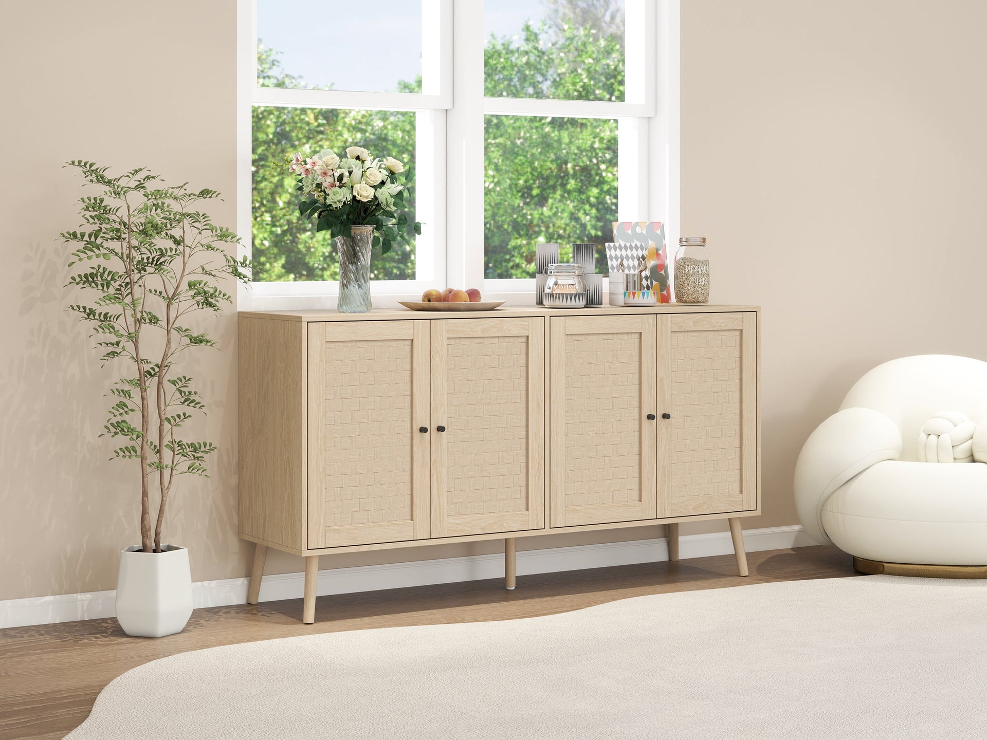 4 Door Accent Cabinet Sideboard Buffet Storage Cabinet with Adjustable Shelf for Entryway Living Room Bedroom