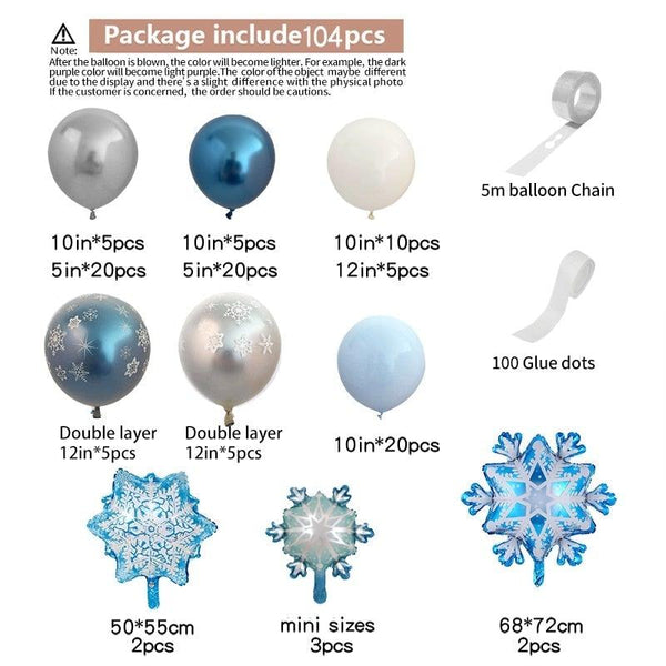 104pcs Snowflake Ice Snow Metal Balloon For Birthday Party Decor Baby Showers Winter Themed Balloons For Party Wedding and Birthday Boy Party Ballons