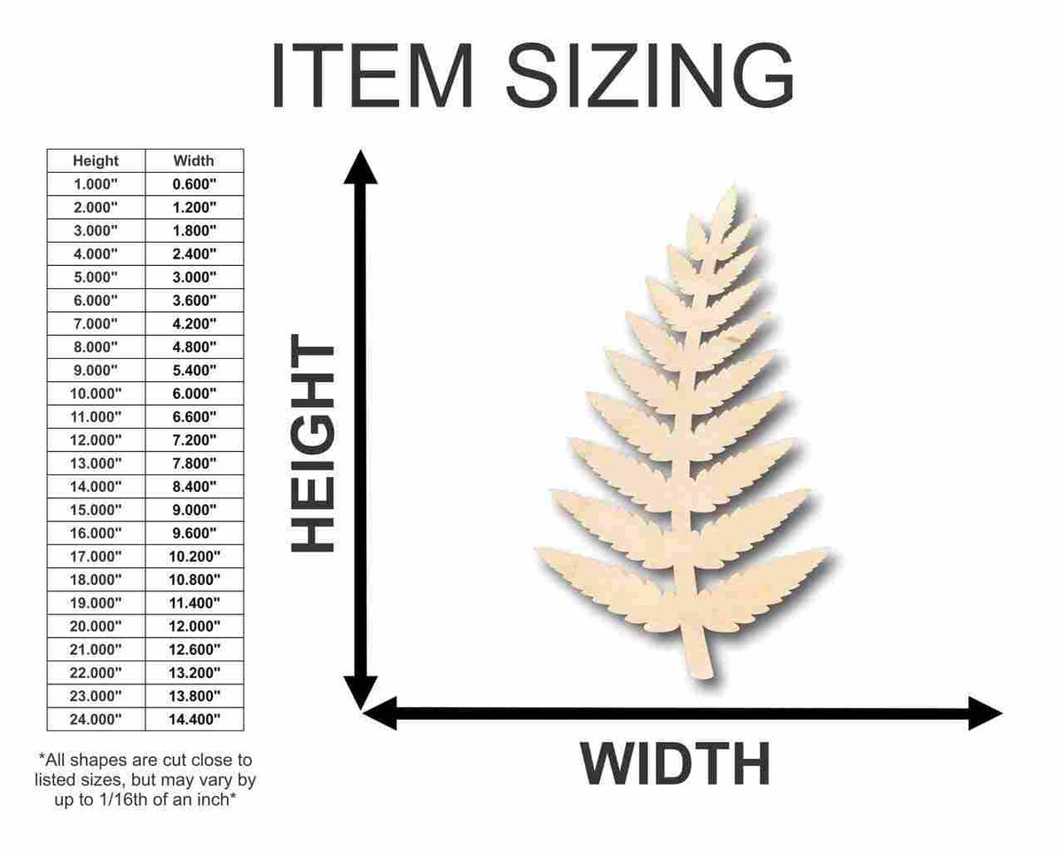 Unfinished Wood Fern Shape - Plants - Craft - up to 46