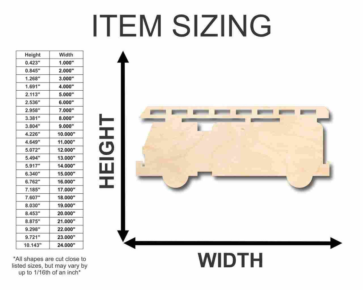Unfinished Wood Fire Truck Shape - Firefighter - Craft - up to 46
