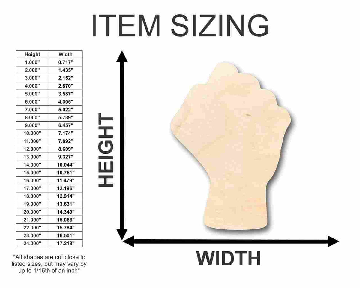 Unfinished Wood Raised Fist Shape - Craft - up to 46
