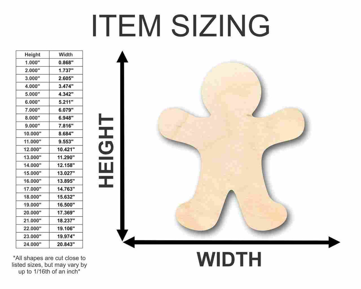 Unfinished Wood Gingerbread Man Shape - Candy - Holiday - Craft - up to 46