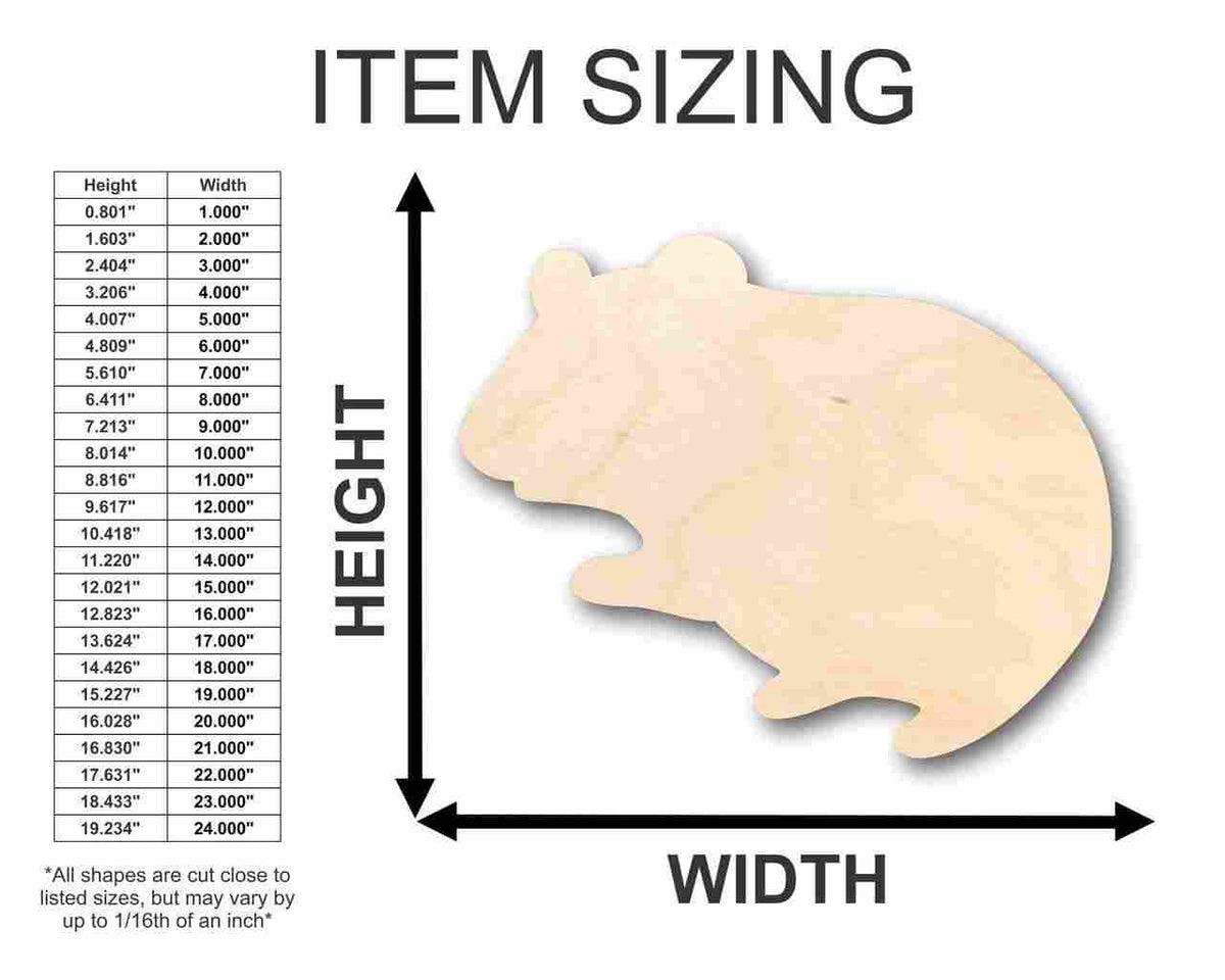 Unfinished Wood Hamster Shape - Animal - Pet - Craft - up to 46