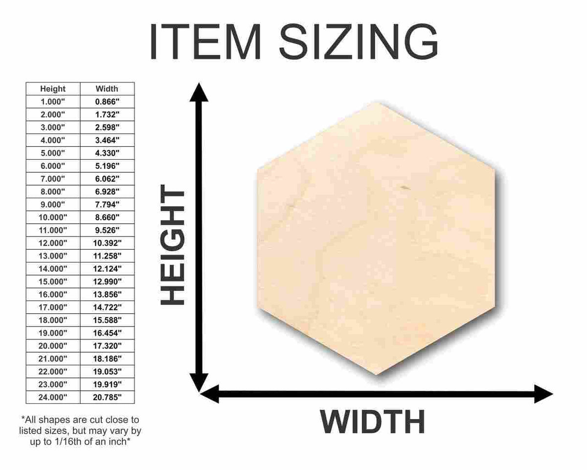 Unfinished Wood Hexagon Shape - Craft - up to 46
