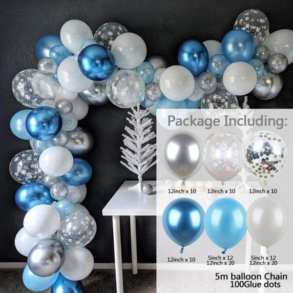 106pcs Blue Snowflake Birthday Balloon Party Ice Snow Decoration Baby Balloon Winter Christmas New Year Balloons Wedding and Birthday Party