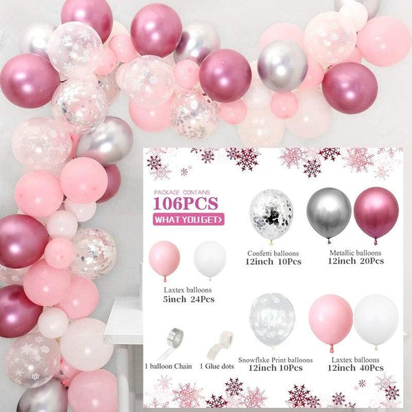 106pcs Blue Snowflake Birthday Balloon Party Ice Snow Decoration Baby Balloon Winter Christmas New Year Balloons Wedding and Birthday Party