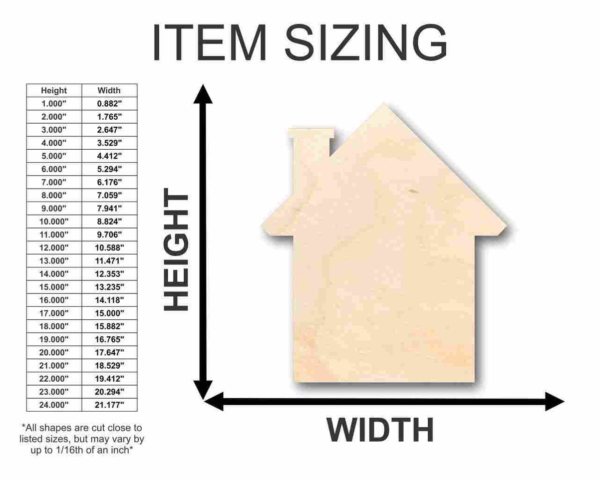 Unfinished Wood House Shape - Craft - up to 46