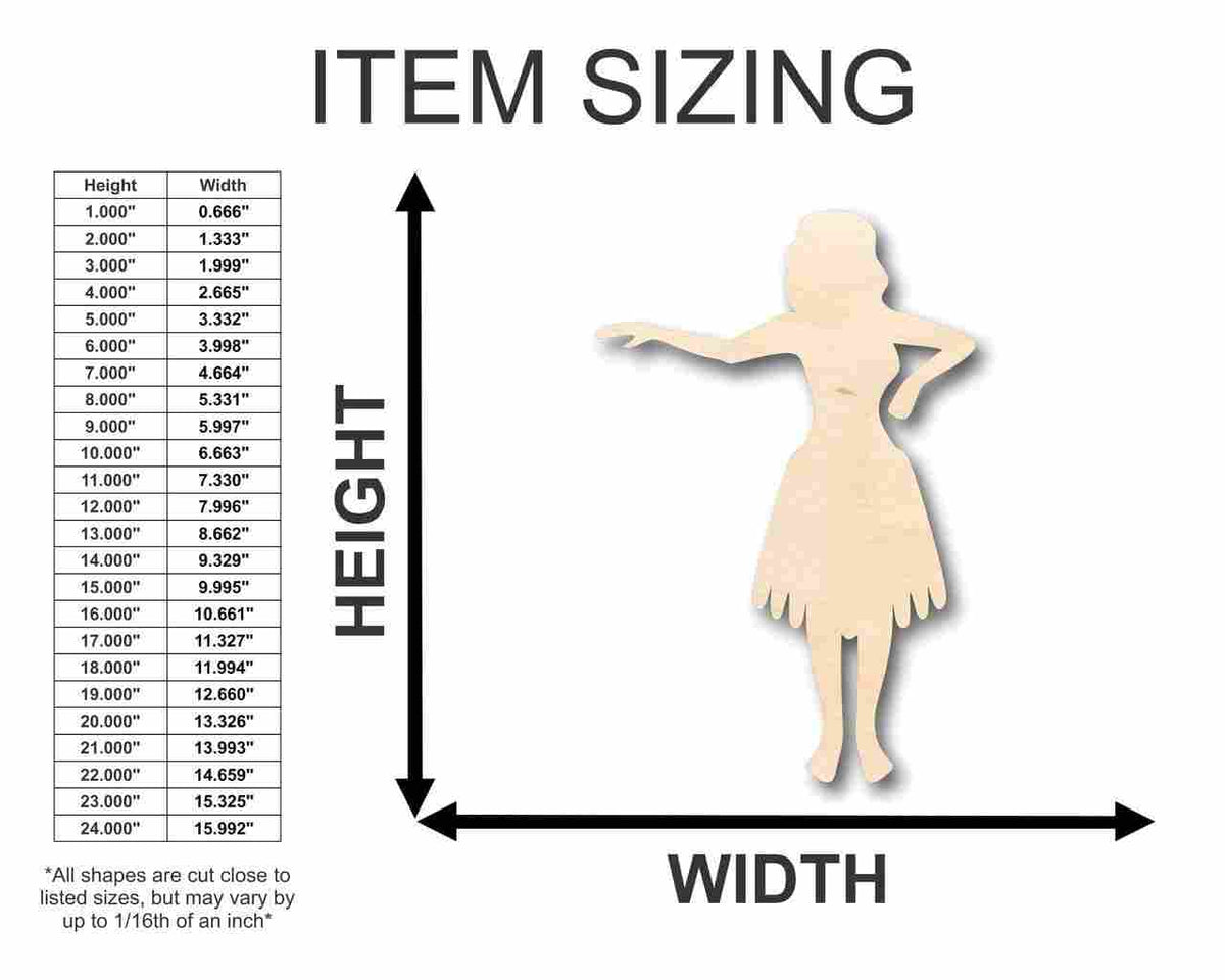 Unfinished Wood Hula Girl Shape - Hawaii - Craft- up to 46