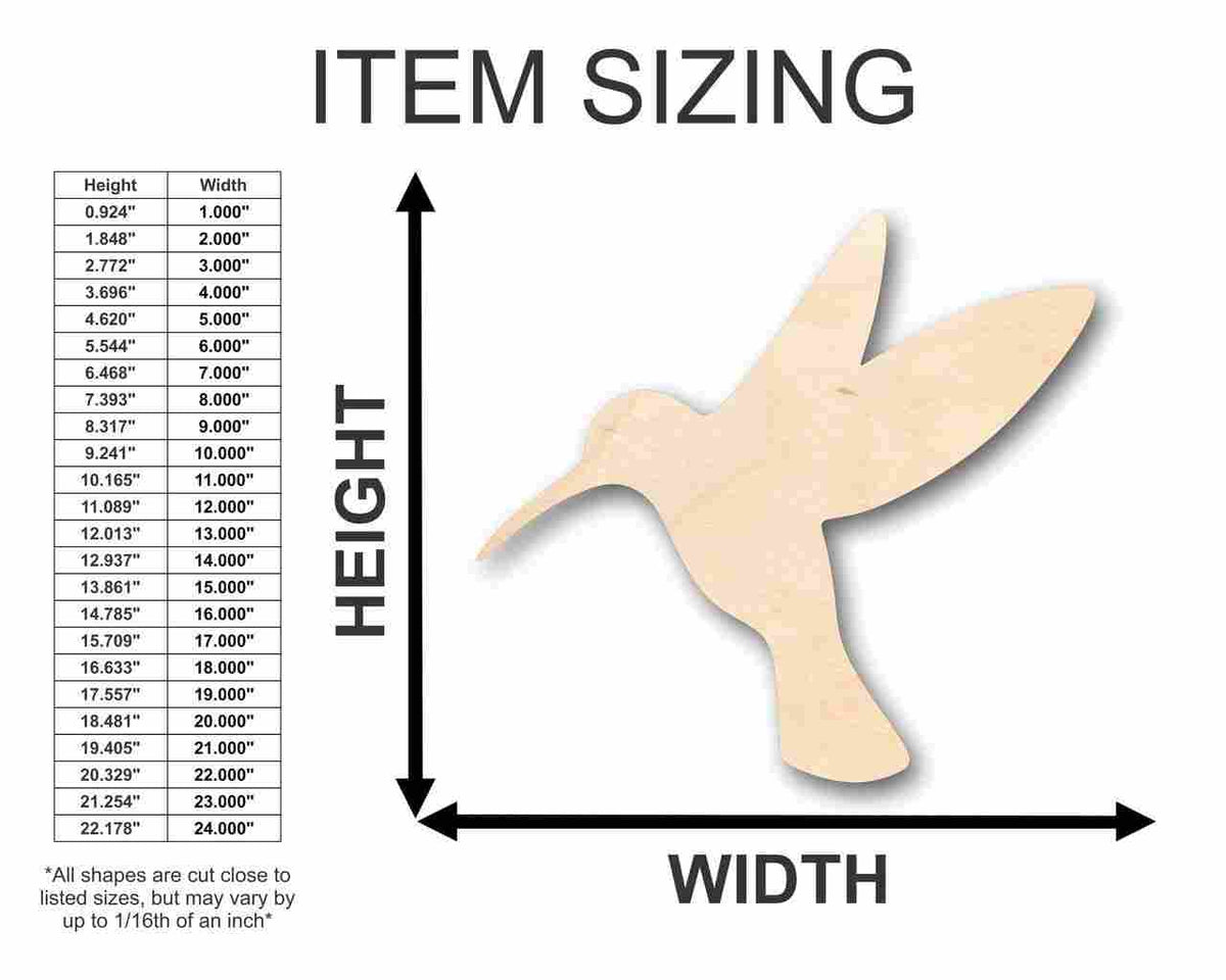 Unfinished Wood Hummingbird Shape - Bird Animal - Craft - up to 46