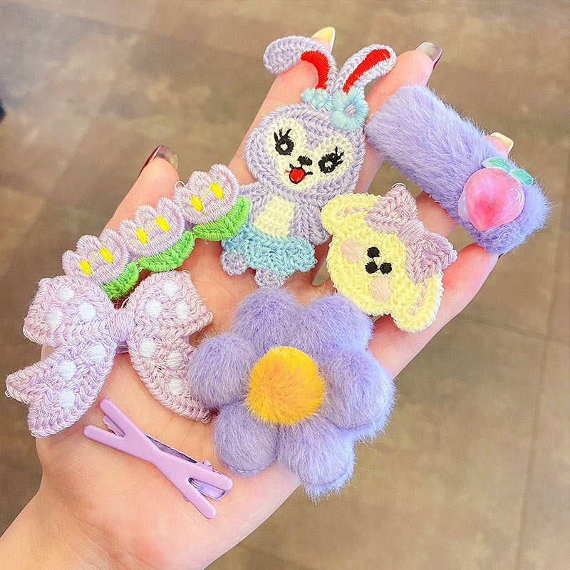 Milk Coffee Color Children's Plush Hairpin Net Red Bangs Side Hair Clip Autumn And Winter Lovely Japanese Clip