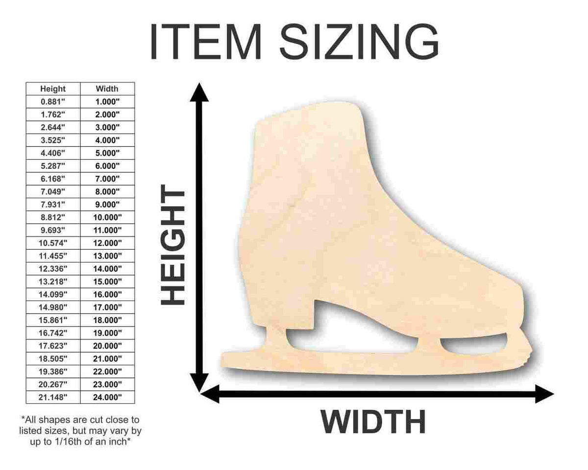 Unfinished Wood Ice Skate Shape - Winter - Craft - up to 46